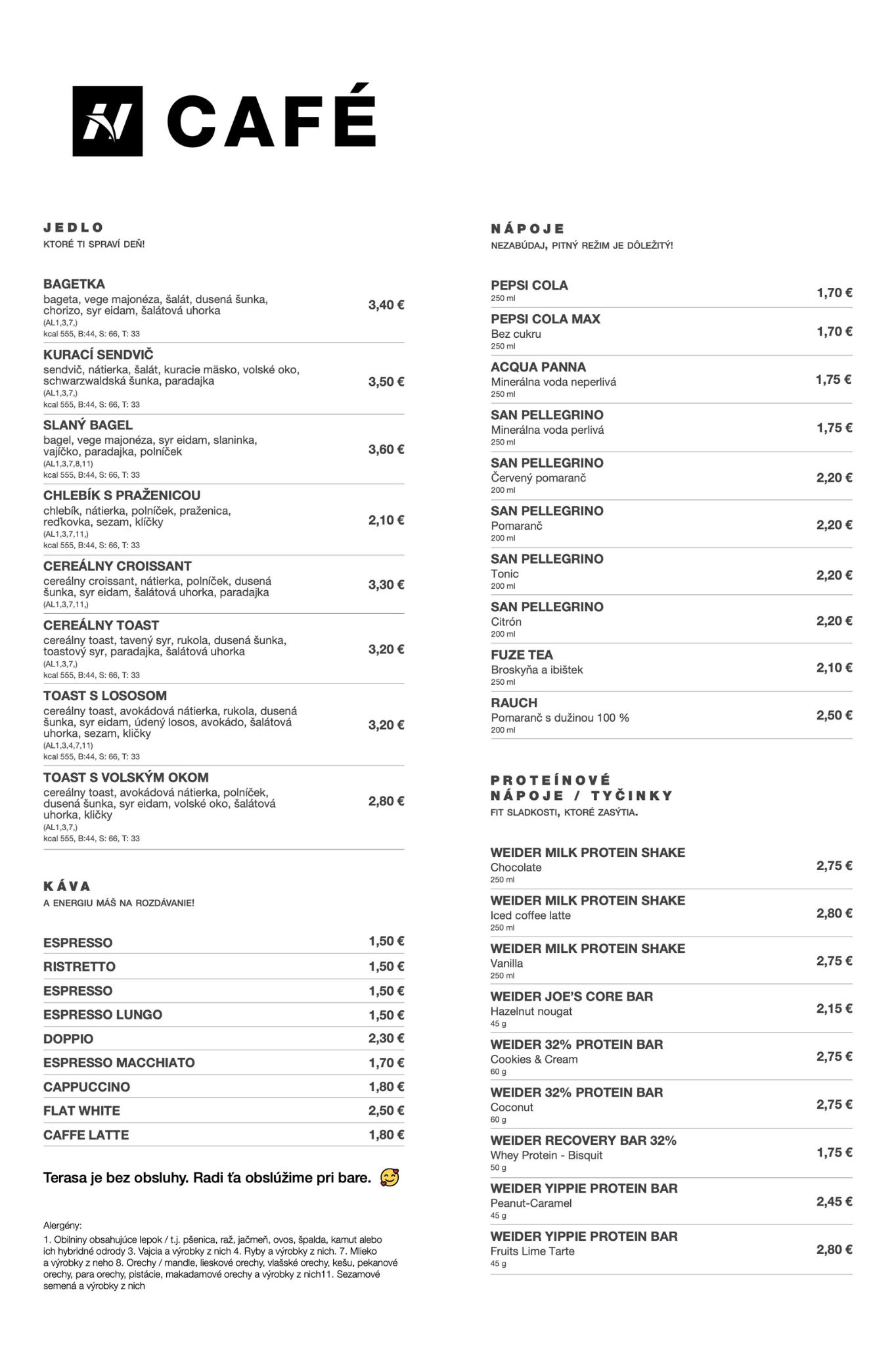 NEBBIA N Cafe NEBBIA kaviareň v Žiline napojoby listok menu