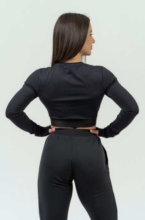 Gymshark Top Size M Black Long Sleeve Crop Cut-Out Mesh Womens Work-Out