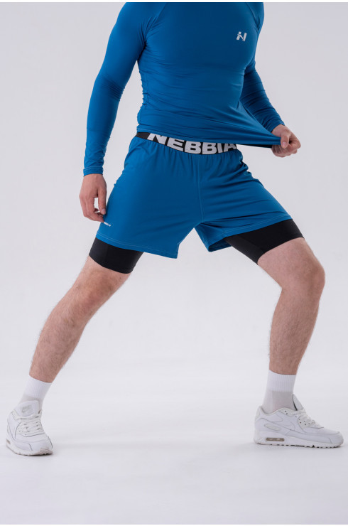 Zweilagige Shorts mit Smartphone-Tasche Blue