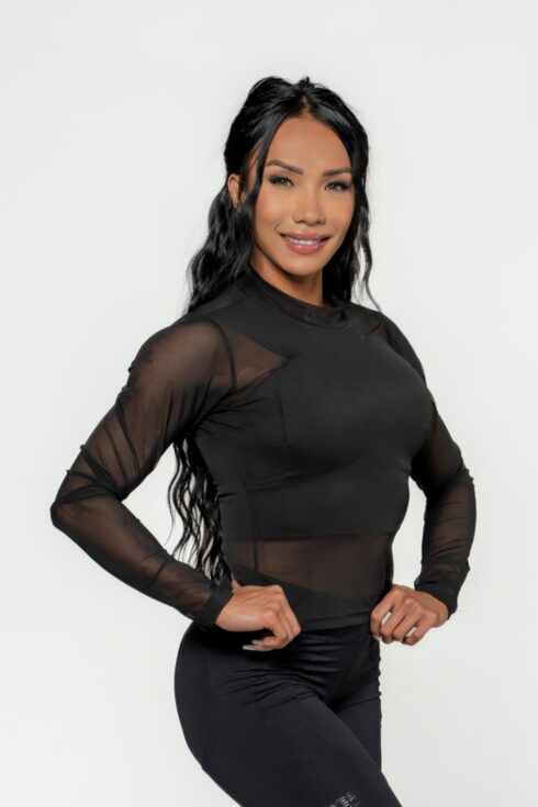 NEBBIA Women's Mesh Long Sleeve Top INTENSE Sheer 847 Gold