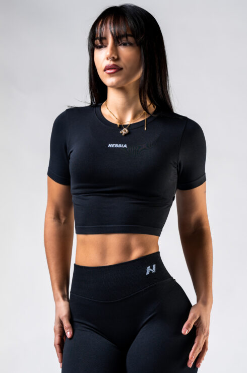 Seamless crop top s krátkym rukávom POWER 891 Black