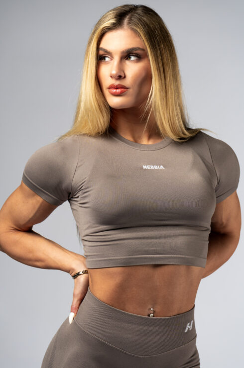 Seamless crop top s krátkym rukávom POWER 891 Light brown ash