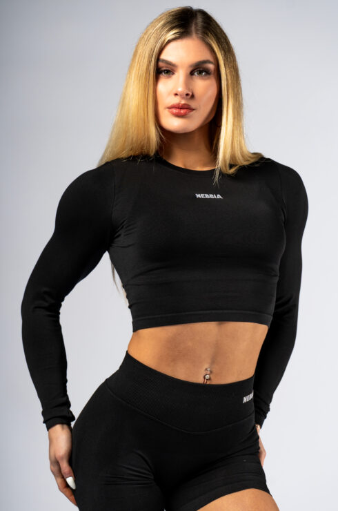 Seamless crop top s dlhým rukávom POWER 892 Black