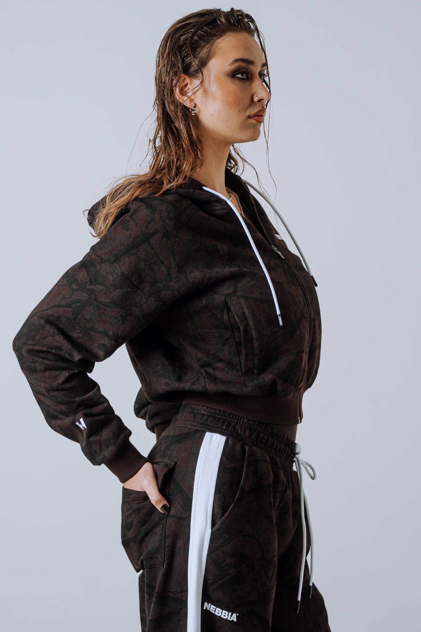 Mikina na zips s kapucňou POWER 895 Dark brown camo - Image 2