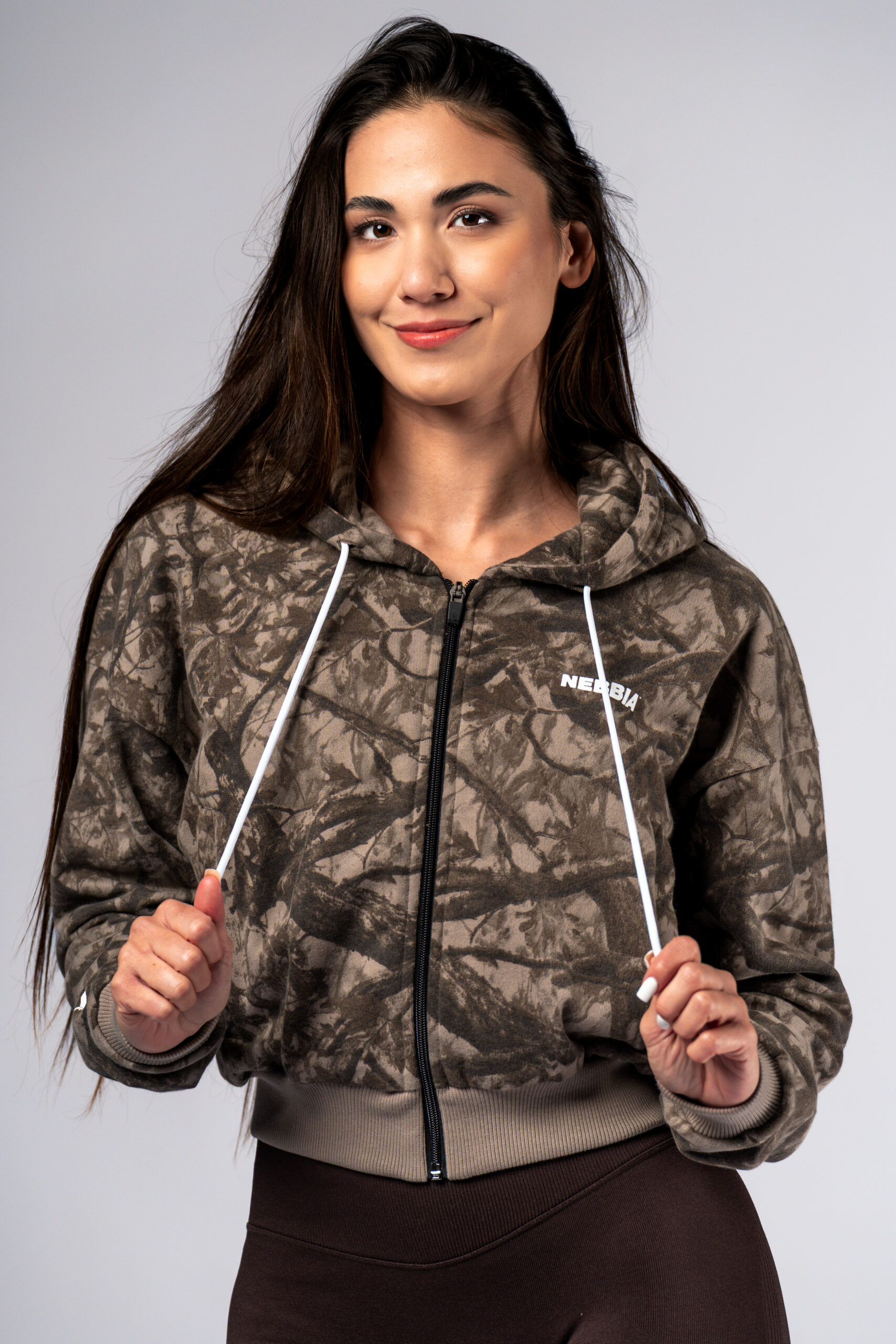 Mikina na zips s kapucňou POWER 895 Light brown camo