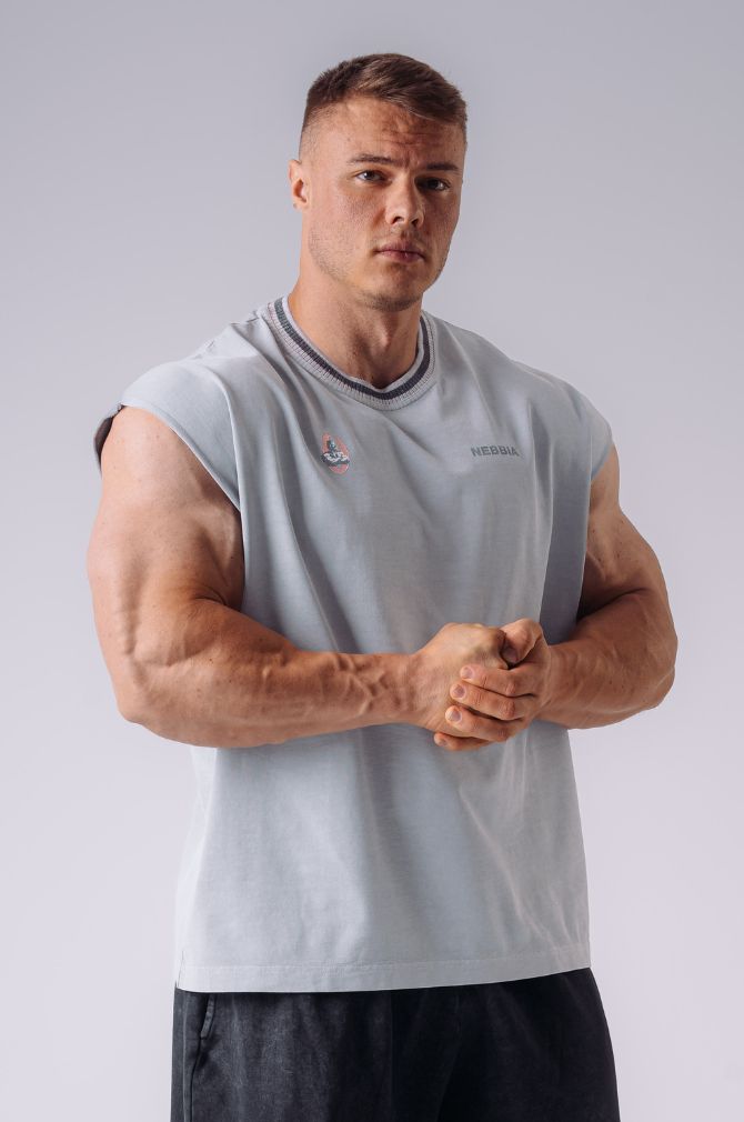 NEBBIA x Olympia Muscle Cover tank top 947 svetlošedý